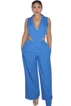 Plunge cutout bodysuit wide leg pants set